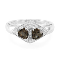 Zilveren ring met rookkwartskristallen