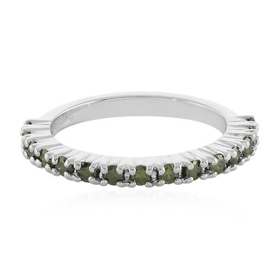 Zilveren ring met I3 Groene Diamanten