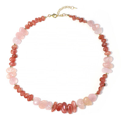 Zilveren halsketting met rhodochrosietstenen