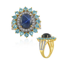 Zilveren ring met een blauwe ster saffier