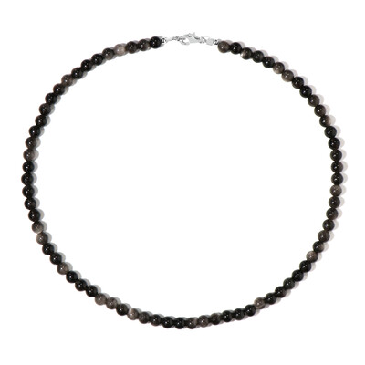 Zilveren halsketting met Zilver Obsidianen