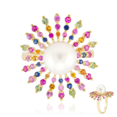 Gouden ring met een witte zuidzee parel (Michelle Albala)