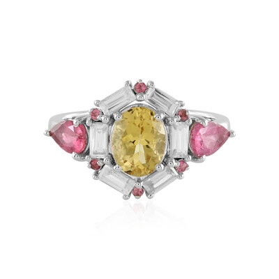 Zilveren ring met een gele beril