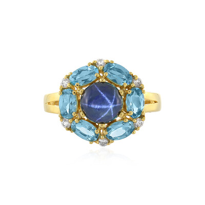 Zilveren ring met een blauwe ster saffier