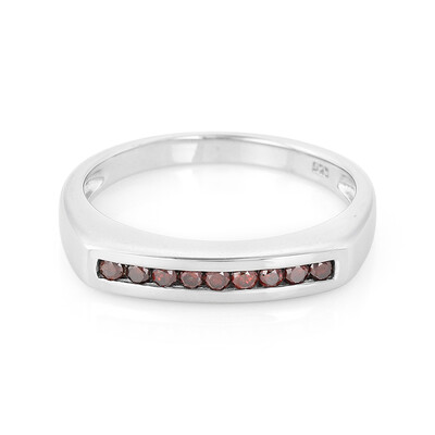 Zilveren ring met rode cognac diamanten