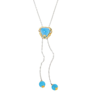Zilveren halsketting met een Blauwe chalcedoon (Gems en Vogue)