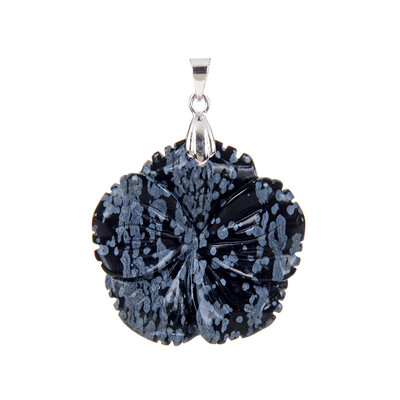 Zilveren hanger met een sneeuwvlokken obsidiaan