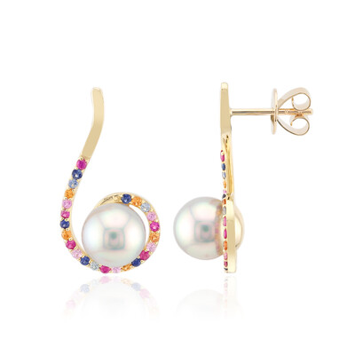 Gouden oorbellen met witte zuidzee parels (Michelle Albala)