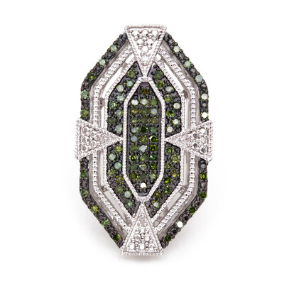 Zilveren ring met groene diamanten