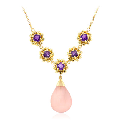 Zilveren halsketting met een roze chalcedon
