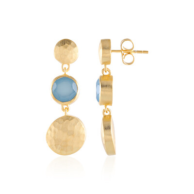 Messing oorbellen met Blauwe chalcedonen (Juwelo Style)