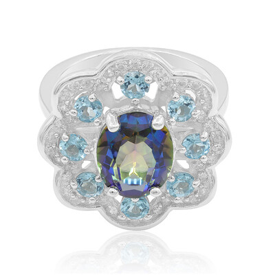 Zilveren ring met een blauwe mystieke kwarts