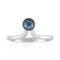 Zilveren ring met een Zwarte zoetwater kweekparel (TPC)