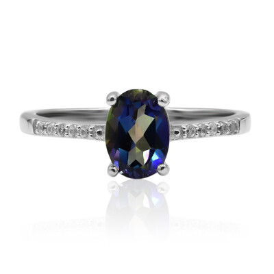 Zilveren ring met een blauwe mystieke-topaas