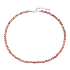 Zilveren halsketting met rhodochrosietstenen
