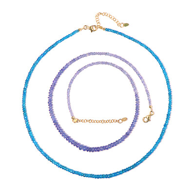 Zilveren set met neon blauwe apatieten