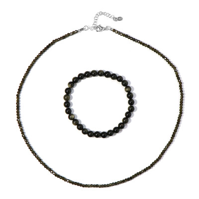 Zilveren set met goud obsidiaanstenen