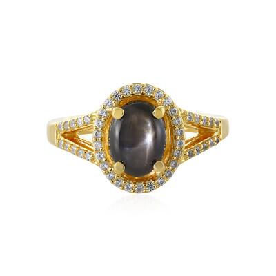 Zilveren ring met een zwarte ster saffier