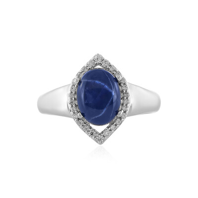 Zilveren ring met een blauwe ster saffier
