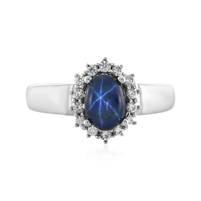 Zilveren ring met een blauwe ster saffier