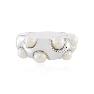 Zilveren ring met Witte zoetwater kweekparels (de Melo)