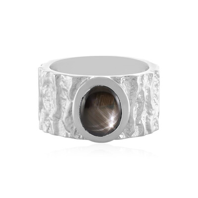 Zilveren ring met een zwarte ster saffier (MONOSONO COLLECTION)
