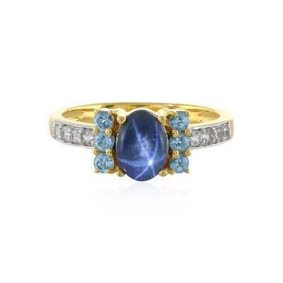 Zilveren ring met een blauwe ster saffier