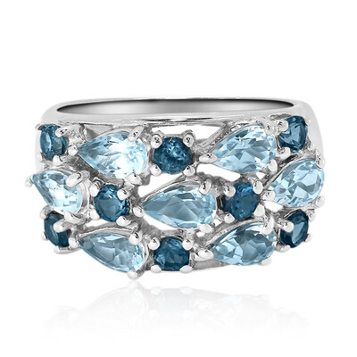 Zilveren ring met hemel-blauwe topaasstenen
