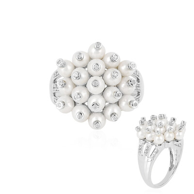 Zilveren ring met Witte zoetwater kweekparels (de Melo)
