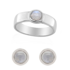 Zilveren ring met regenboog maanstenen