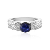 Zilveren ring met een blauwe ster saffier