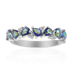 Zilveren ring met blauwe mystieke kwartskristallen