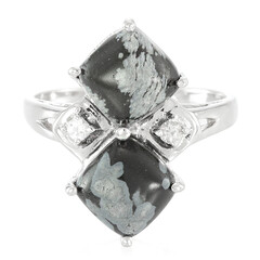 Zilveren ring met sneewvlokken obsidiaanstenen
