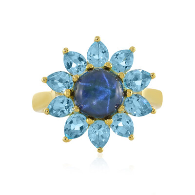 Zilveren ring met een blauwe ster saffier