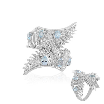 Zilveren ring met hemel-blauwe topaasstenen