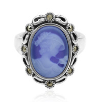 Zilveren ring met een blauwe kant agaat