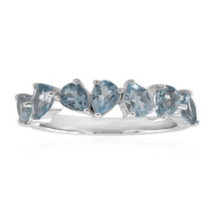 Zilveren ring met hemel-blauwe topaasstenen