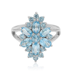 Zilveren ring met Zwitsers-blauwe topaasstenen