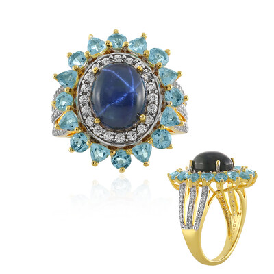 Zilveren ring met een blauwe ster saffier