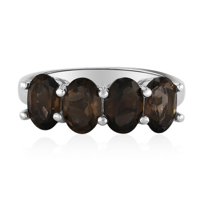Zilveren ring met rookkwartskristallen