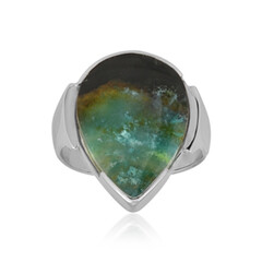 Zilveren ring met een versteend geopaliseerd hout (Bali Barong)