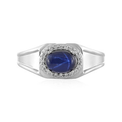 Zilveren ring met een blauwe ster saffier