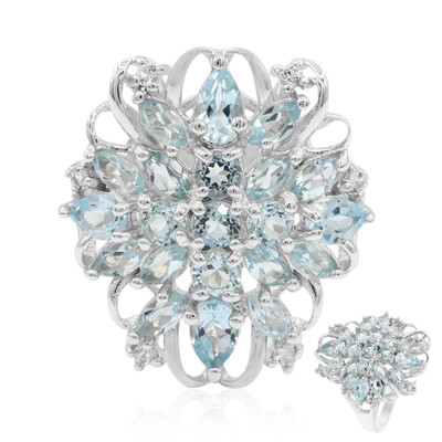 Zilveren ring met hemel-blauwe topaasstenen