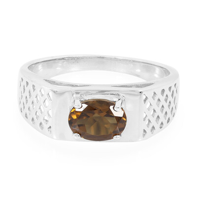 Zilveren herenring met een cognac kwarts